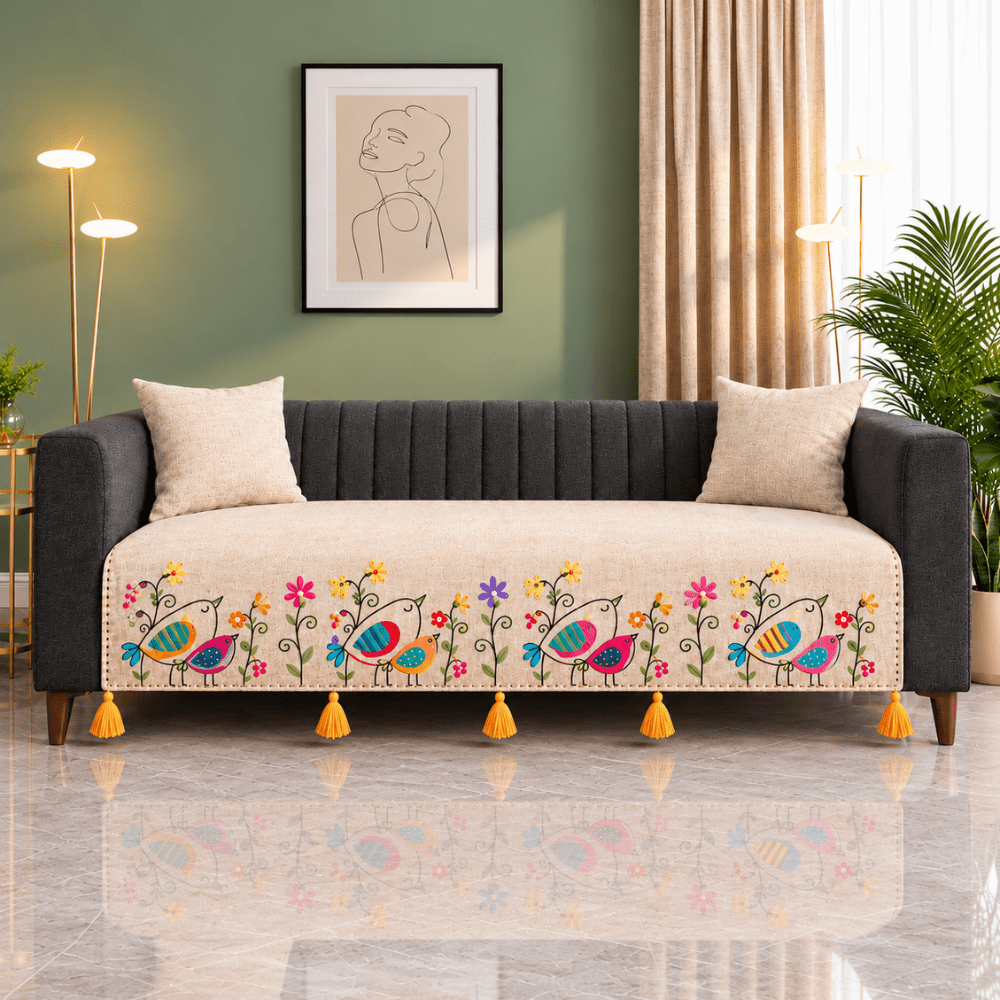 Bird Jute Look Cotton Sofa Cover jute sofa cover Great Happy IN 2 Seater 