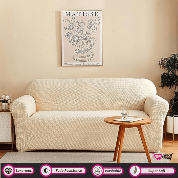 Polar Fleece Sofa Cover - Stretchable & Premium Quality Great Happy IN Cream Sofa Cover 1 Seater - ₹1999 