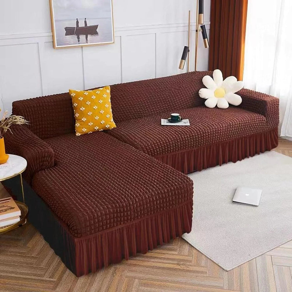 Coffee Bubble Frill Sofa Cover Great Happy IN 3+1+1 Seater 