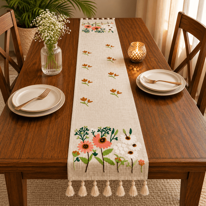 Jute Look Cotton Table Runners 13x72 Inches dining table & chair cover Great Happy IN Peach Garden 
