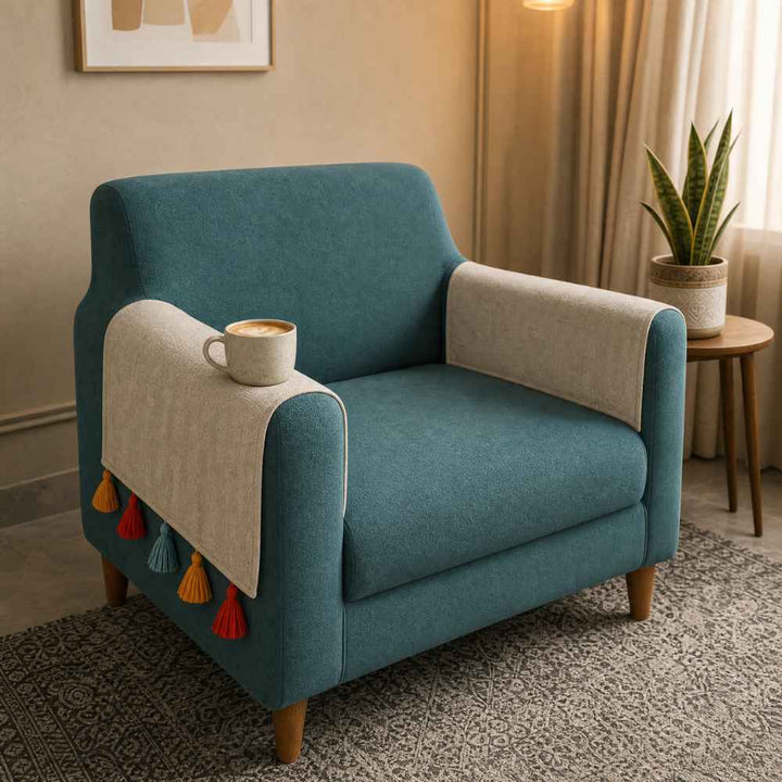 Beige Sadhaa Jute Cotton Sofa Cover jute sofa cover Great Happy IN Beige Sadhaa Hand Rest Cover - 2 PCS 