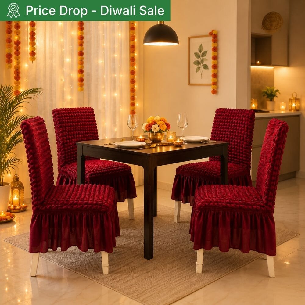 Bubble Frill Chair Cover- Stretchable & Elastic Fitted bubble frill chair cover Great Happy IN Bubble Frill Maroon 4 PCS (₹475 per pcs) 