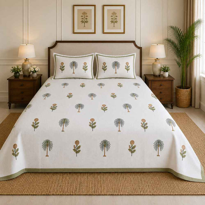 Slub Cotton Bedcover Great Happy IN Olive Palm 