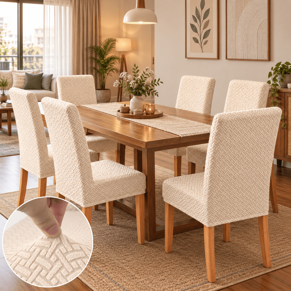 Polar Fleece Premium Chair Cover - Stretchable & Elastic Fitted polar fleece chair cover Great Happy IN Polar Fleece Cream Pack of 4 