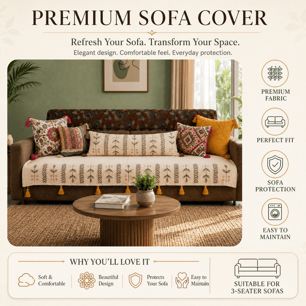 Sage Ivory Jute Cotton Sofa Cover jute sofa cover Great Happy IN 