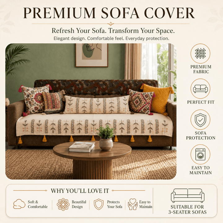 Sage Ivory Jute Cotton Sofa Cover jute sofa cover Great Happy IN 