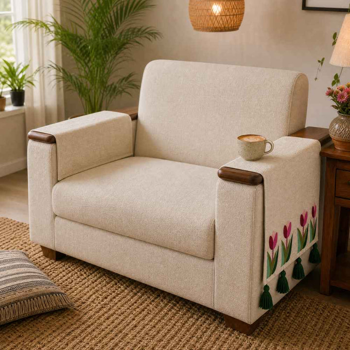 Jute Look Cotton Sofa Cover jute sofa cover Great Happy IN Kashmir Tulip Hand Rest Cover - 2 PCS 