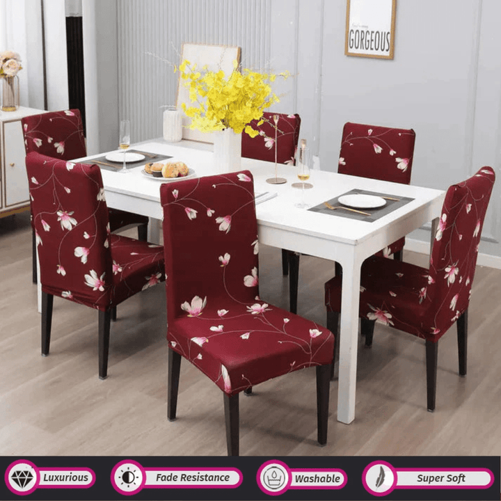 Premium Chair Cover - Stretchable & Elastic Fitted Great Happy IN Wine Flower 4 PCS - ₹1299 