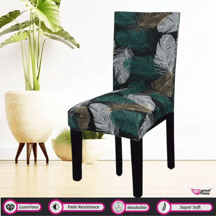 Premium Chair Cover - Stretchable & Elastic Fitted Great Happy IN Green Fern 4 PCS - ₹1299 
