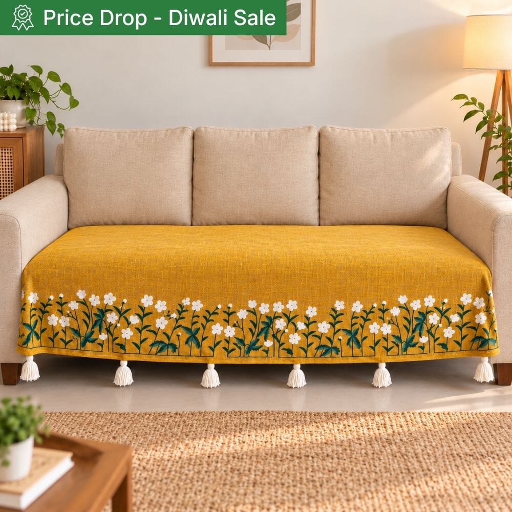 Yellow Garden Jute Cotton Sofa Cover jute sofa cover Great Happy IN 3 Seater 