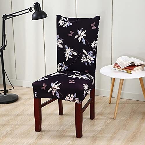 Black Flower Premium Chair Cover - Stretchable & Elastic Fitted Great Happy IN 2 PCS - ₹799 
