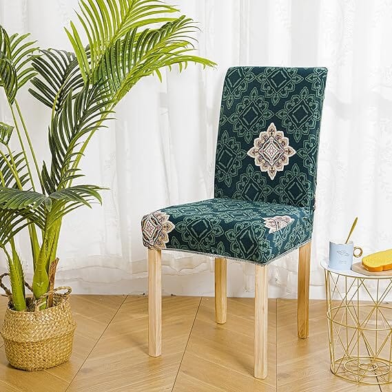 Premium Chair Cover - Stretchable & Elastic Fitted Great Happy IN Green Brocade 4 PCS - ₹1299 