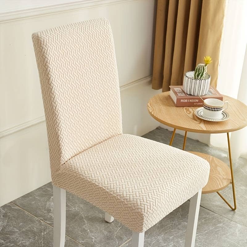 Cream Polar Fleece Premium Chair Cover - Stretchable & Elastic Fitted Great Happy IN 