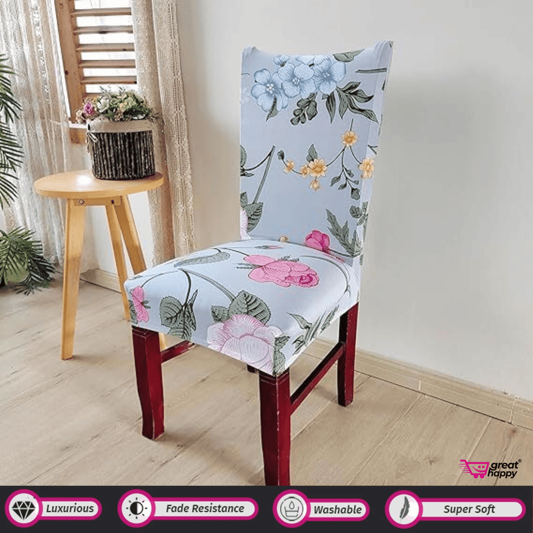 Premium Chair Cover - Stretchable & Elastic Fitted Great Happy IN Grey Rose 4 PCS - ₹1299 