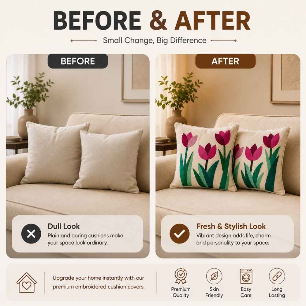 Crimson Tulip Artisan Embroidered Cushion Covers 16 × 16