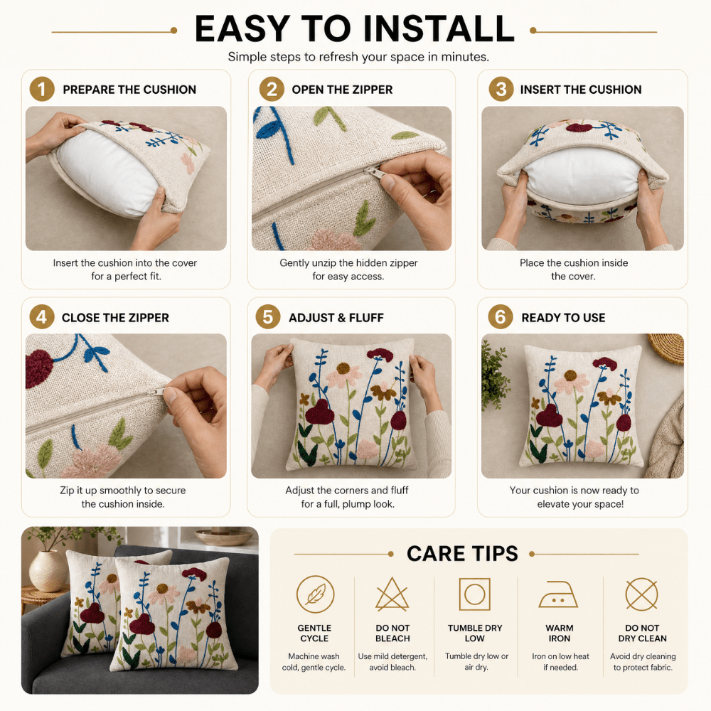 Artisan Embroidered Large Cushion Covers 24x24 Inch cushion cover Great Happy IN 