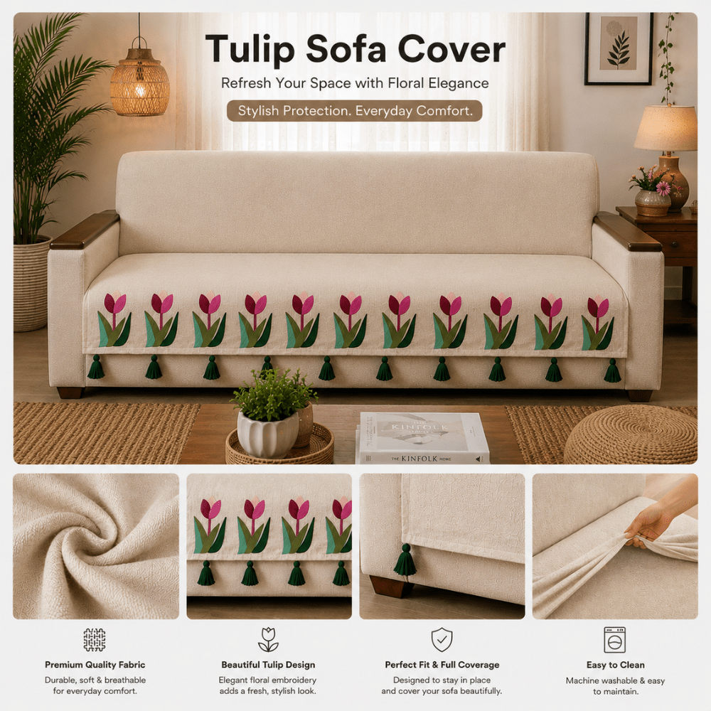 Kashmir Tulip Jute Cotton Sofa Cover