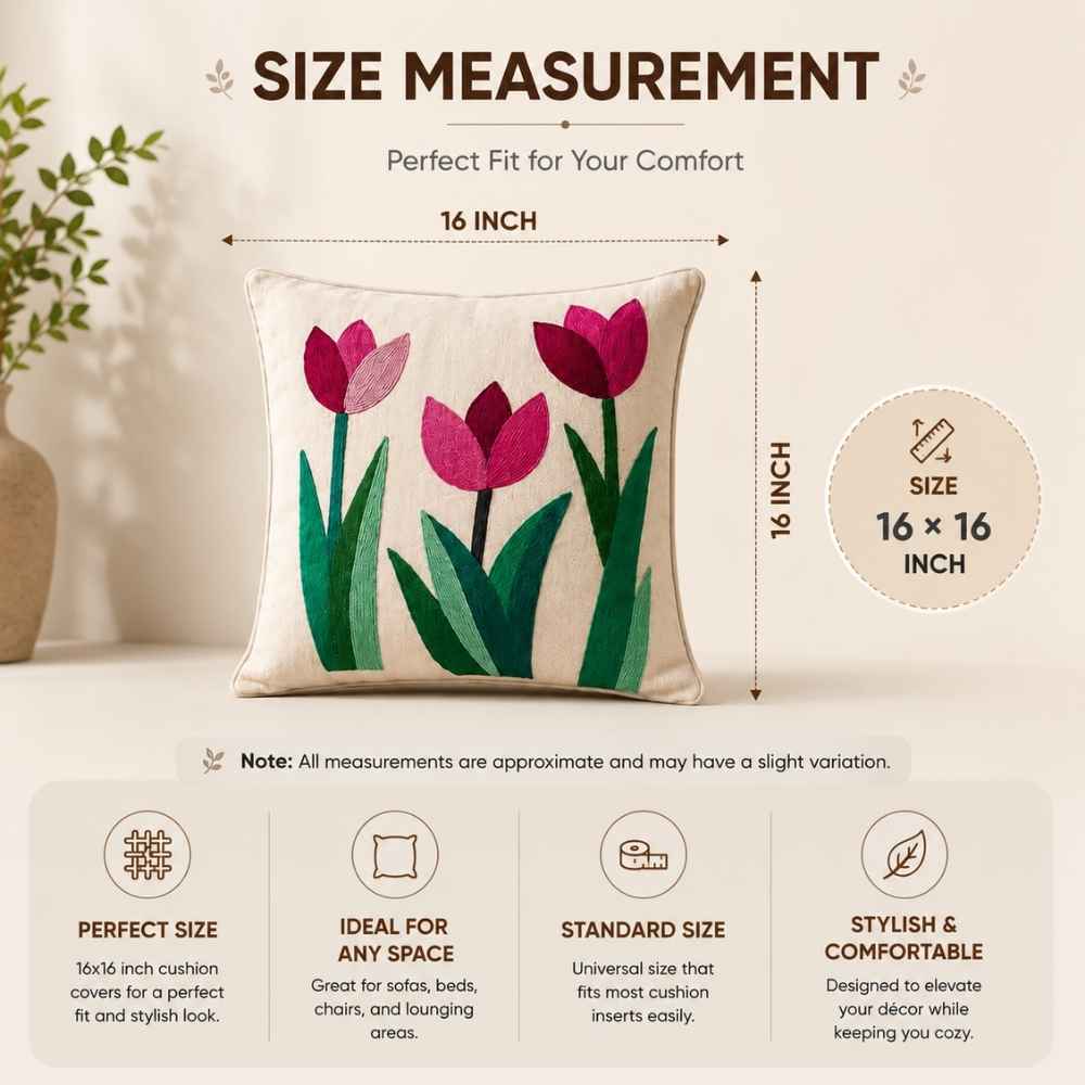 Crimson Tulip Artisan Embroidered Cushion Covers 16 × 16