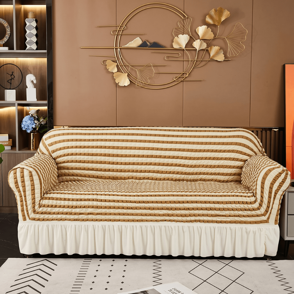 Bubble Frill Sofa Cover Great Happy IN Beige Stripe Bubblefrill 3 Seater 