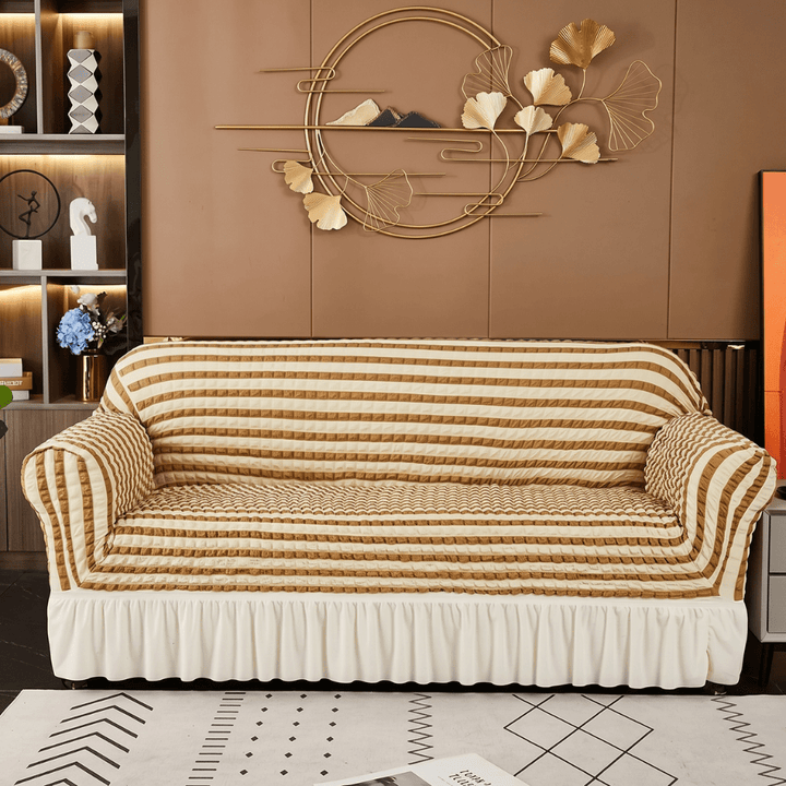 Bubble Frill Sofa Cover Great Happy IN Beige Stripe Bubblefrill 3 Seater 
