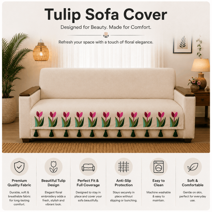Kashmir Tulip Jute Cotton Sofa Cover