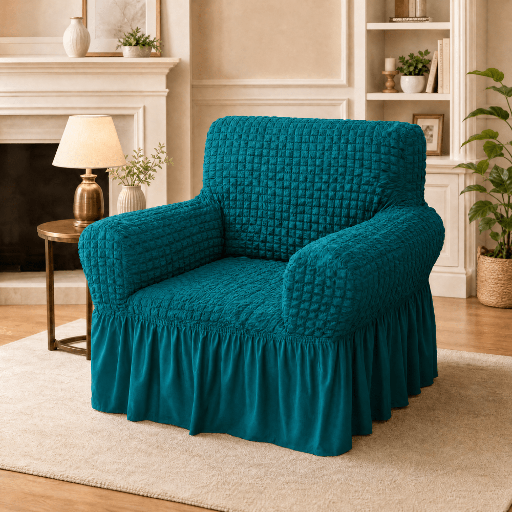 Teal Bubble Frill Sofa Cover Great Happy IN 1 Seater 