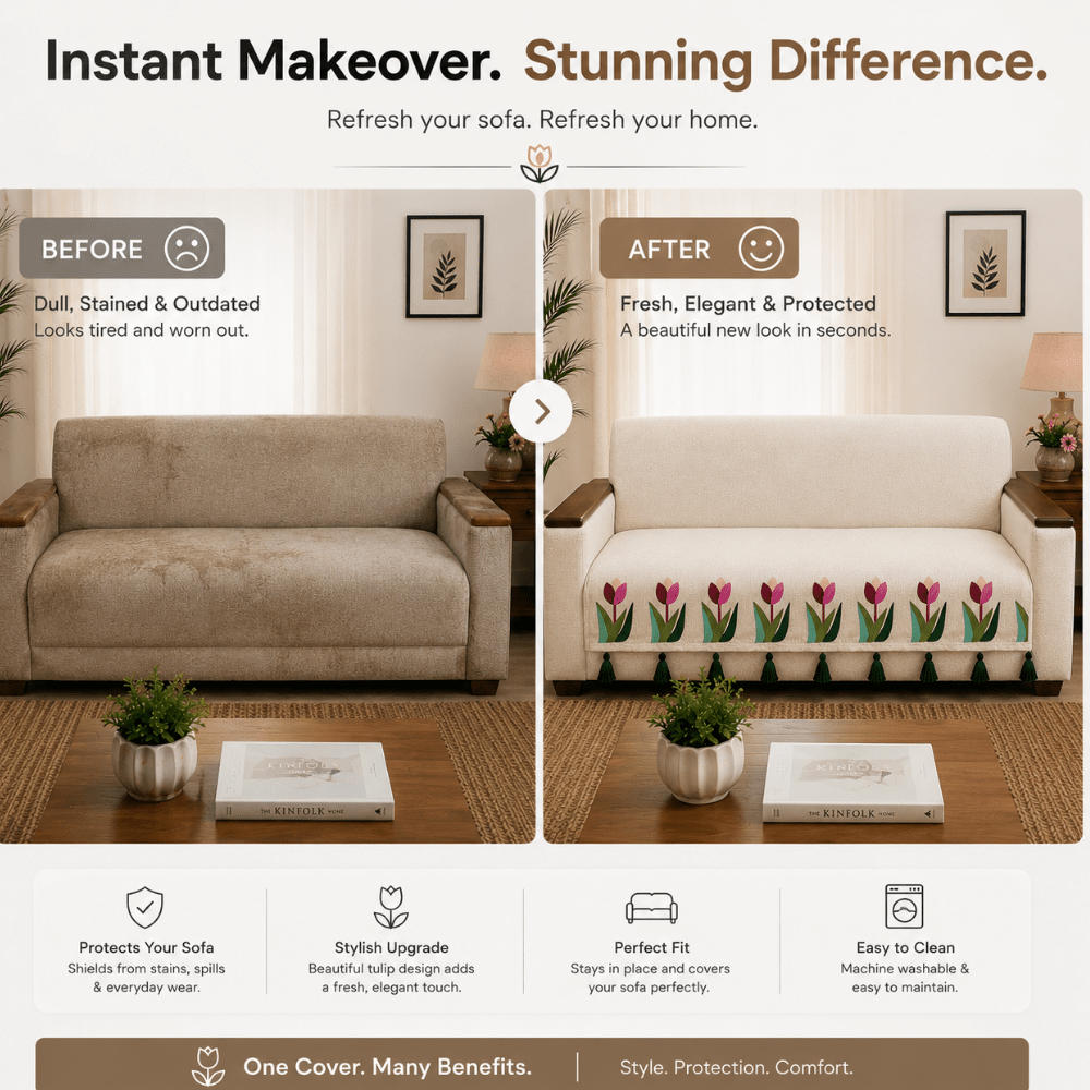 Kashmir Tulip Jute Cotton Sofa Cover jute sofa cover Great Happy IN 