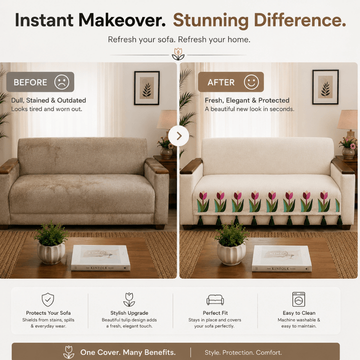 Kashmir Tulip Jute Cotton Sofa Cover jute sofa cover Great Happy IN 