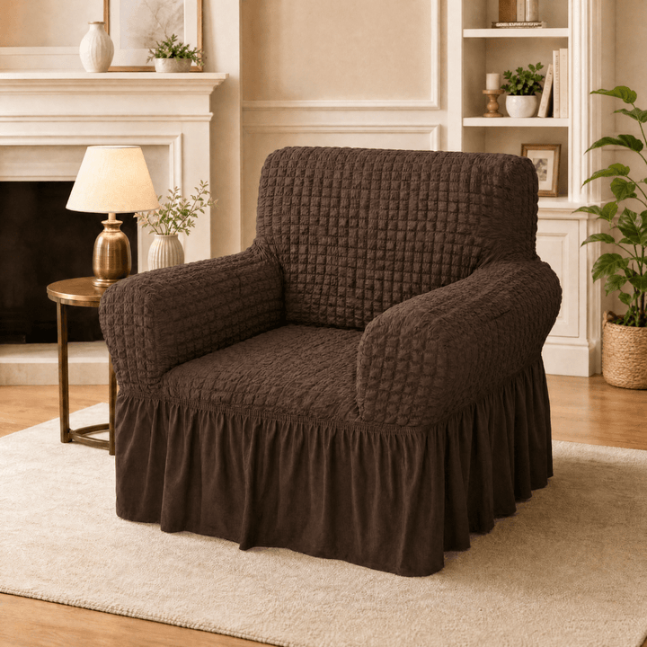 Coffee Bubble Frill Sofa Cover Great Happy IN 1 Seater 