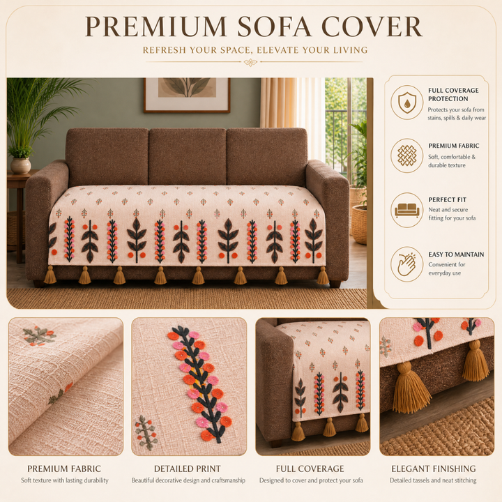 Folk Ivory Jute Look Cotton Sofa Cover