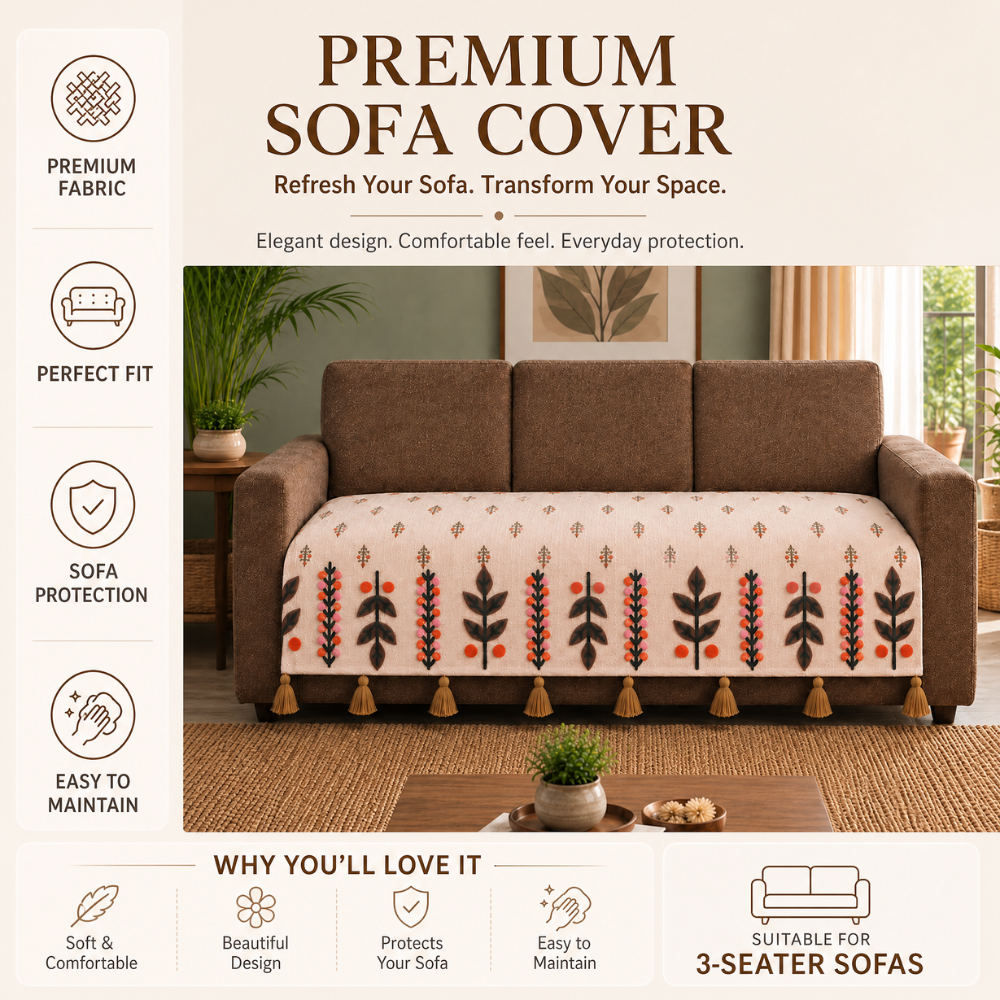 Folk Ivory Jute Look Cotton Sofa Cover
