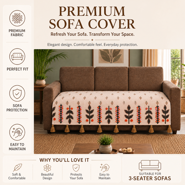 Folk Ivory Jute Look Cotton Sofa Cover