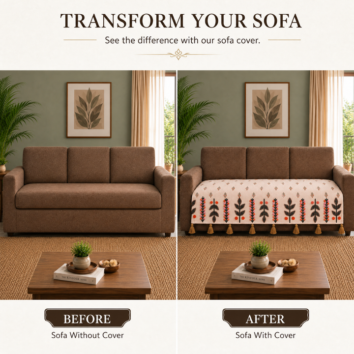Folk Ivory Jute Look Cotton Sofa Cover