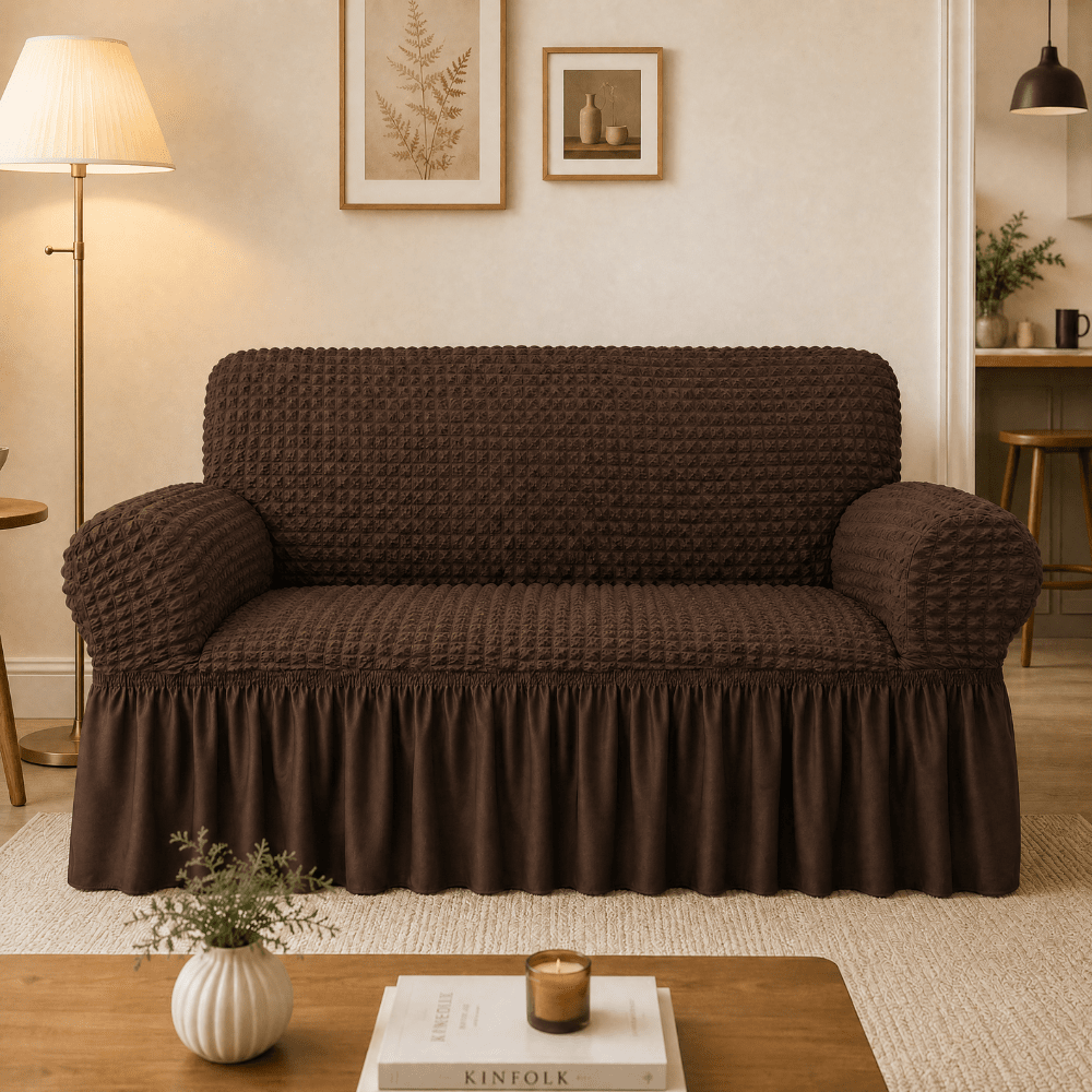 Coffee Bubble Frill Sofa Cover Great Happy IN 2 Seater 