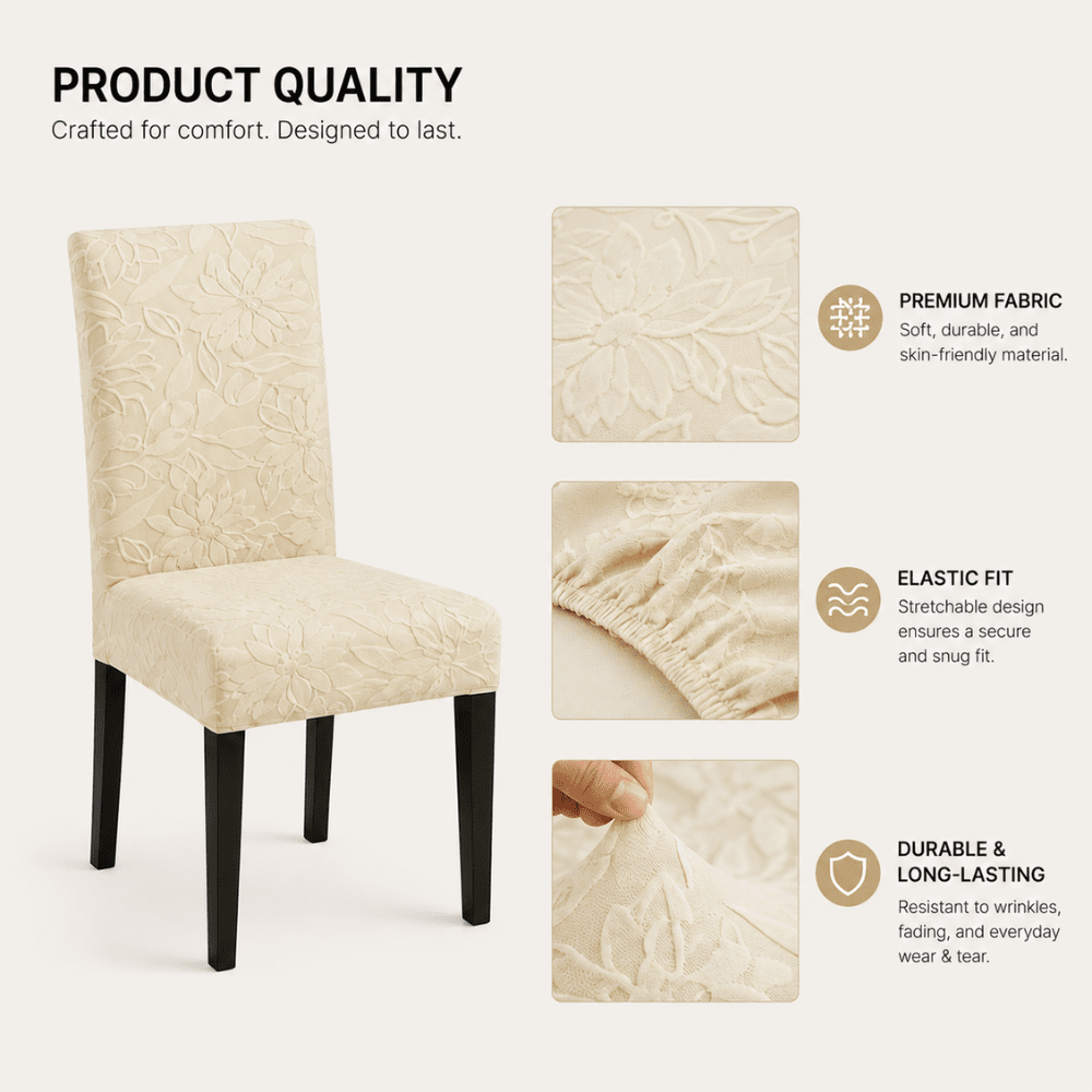 Beige Jacquard Chair Cover- Stretchable & Elastic Fitted jacquard chair cover Great Happy IN 