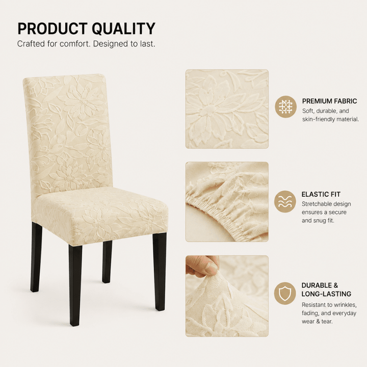 Beige Jacquard Chair Cover- Stretchable & Elastic Fitted jacquard chair cover Great Happy IN 
