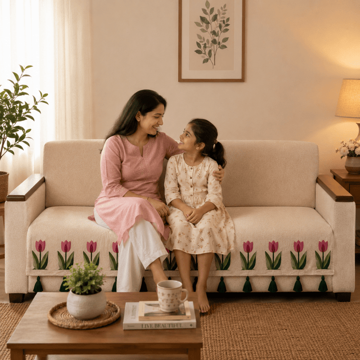 Kashmir Tulip Jute Cotton Sofa Cover