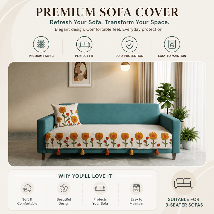 Sunflower Jute Cotton Sofa Cover