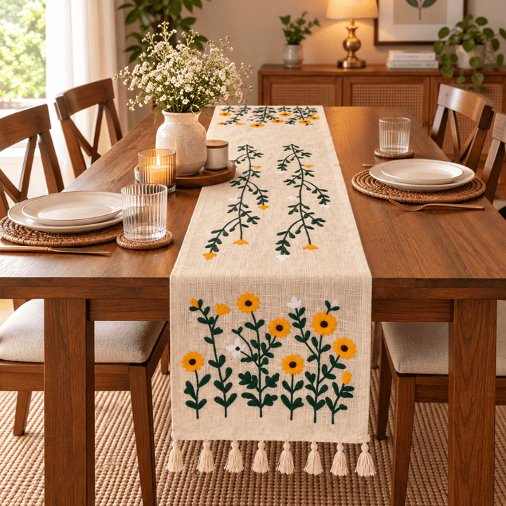 Jute Look Cotton Table Runners 13x72 Inches dining table & chair cover Great Happy IN Sunny Meadow 