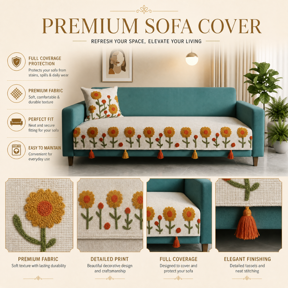 Sunflower Jute Cotton Sofa Cover