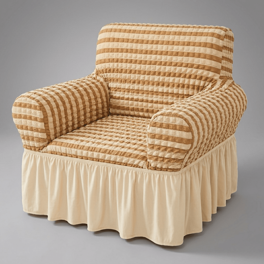 Bubble Frill Sofa Cover Great Happy IN Beige Stripe Bubblefrill 1 Seater 