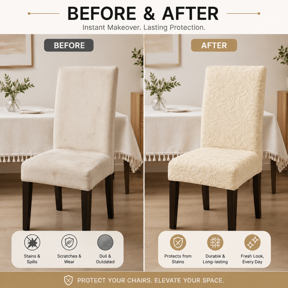Beige Jacquard Chair Cover- Stretchable & Elastic Fitted jacquard chair cover Great Happy IN 