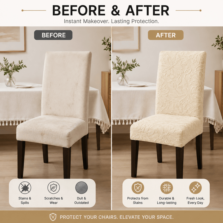 Beige Jacquard Chair Cover- Stretchable & Elastic Fitted jacquard chair cover Great Happy IN 