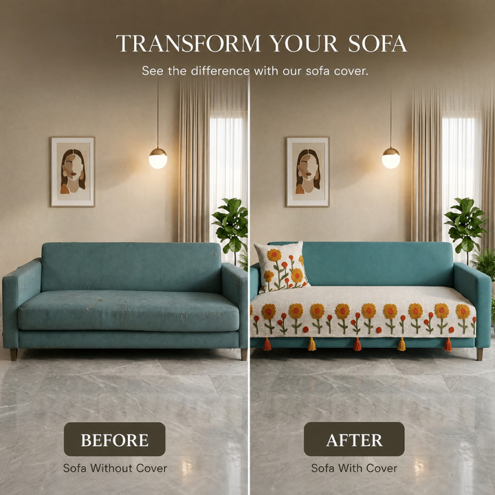 Sunflower Jute Cotton Sofa Cover