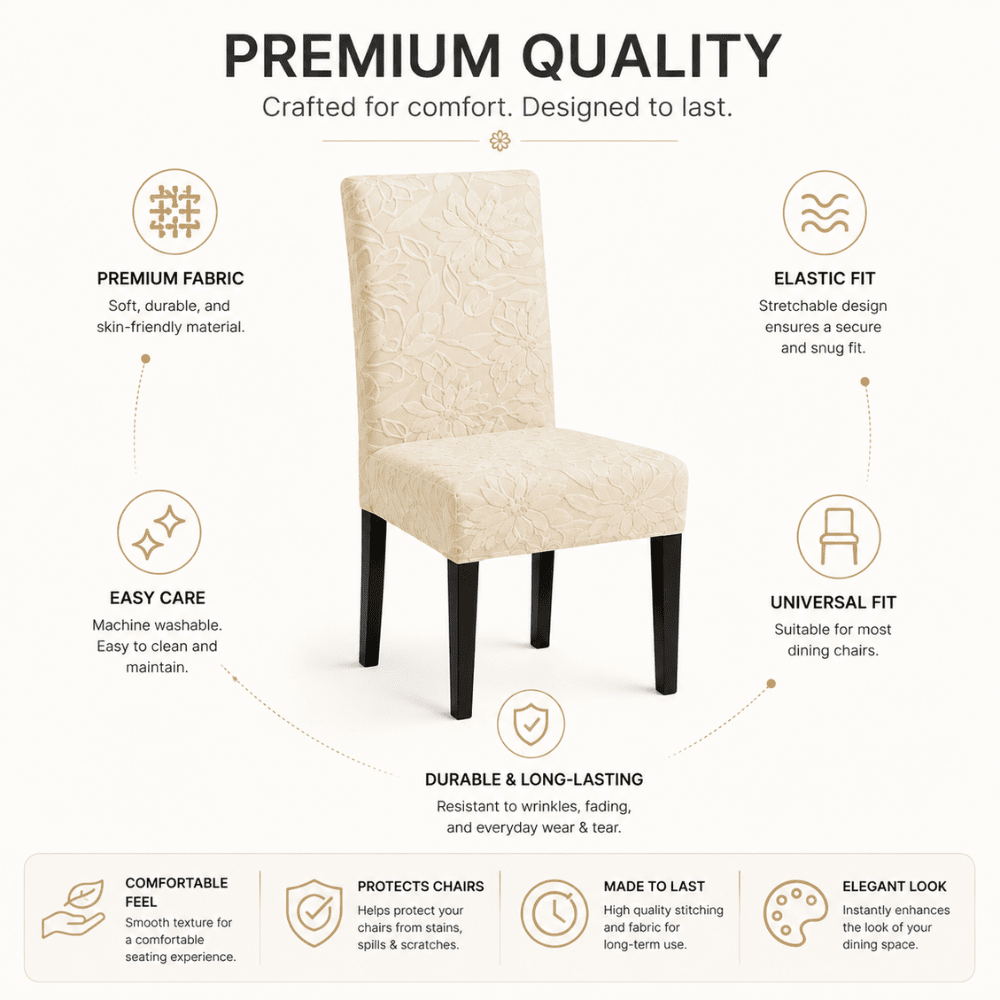 Beige Jacquard Chair Cover- Stretchable & Elastic Fitted jacquard chair cover Great Happy IN 