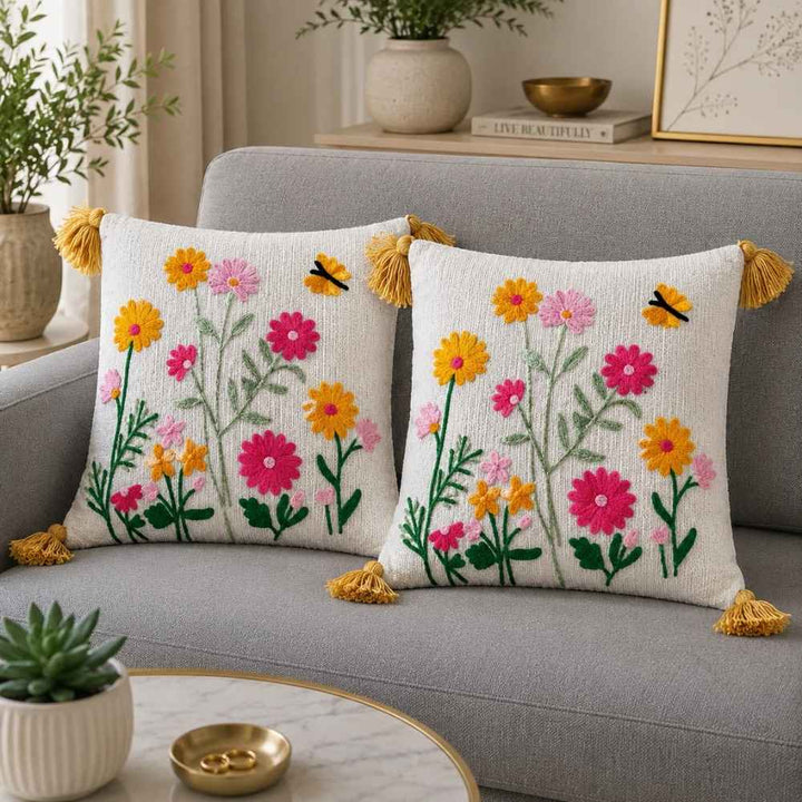 Artisan Embroidered Cushion Covers 16 x 16 inch cushion cover Great Happy IN Honeybee Pack of 2 (₹450 per pcs) 