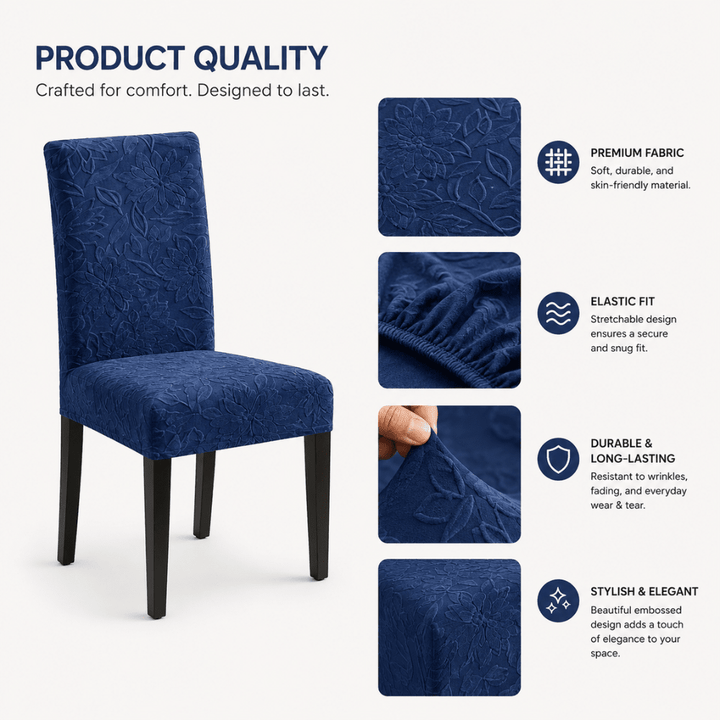 Dark Blue Jacquard Chair Cover- Stretchable & Elastic Fitted jacquard chair cover Great Happy IN 