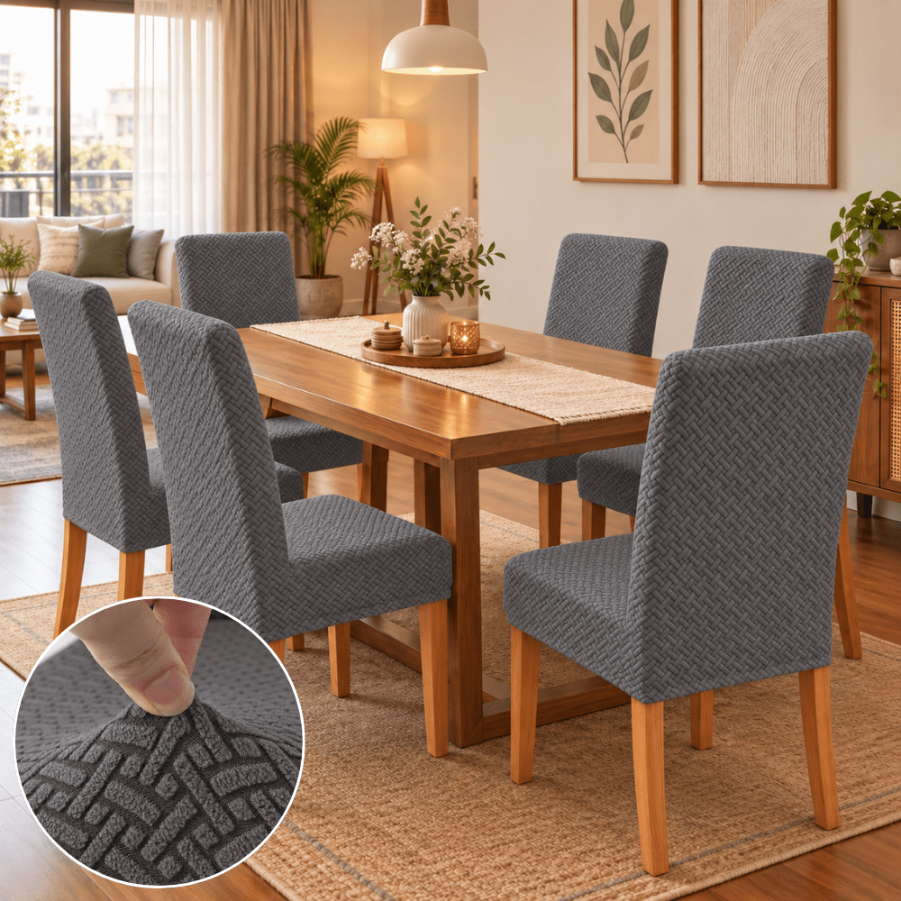 Polar Fleece Premium Chair Cover - Stretchable & Elastic Fitted polar fleece chair cover Great Happy IN Polar Fleece Dark Grey Pack of 4 