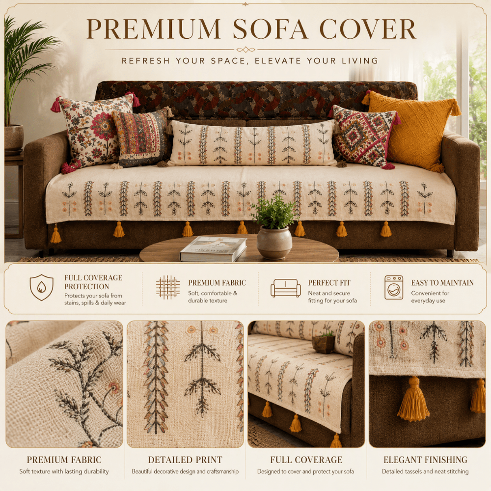 Sage Ivory Jute Cotton Sofa Cover jute sofa cover Great Happy IN 
