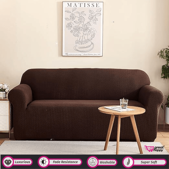 Polar Fleece Sofa Cover - Stretchable & Premium Quality Great Happy IN Dark Brown Sofa Cover 1 Seater - ₹1999 